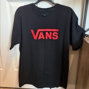Vans Men's Black Tee with Vibrant Red Logo